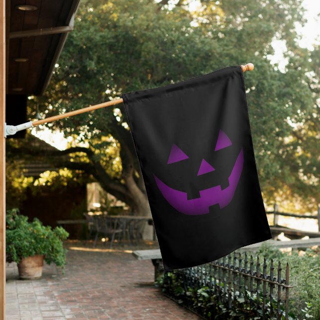 Halloween neon purple black scary Jack o lantern House Flag (In SItu)