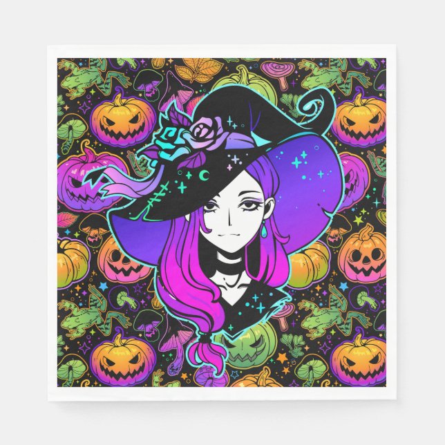 Halloween Neon Witch  Napkins (Front)