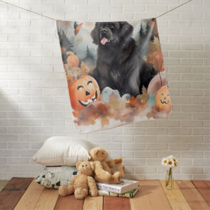 Halloween Newfoundland With Pumpkins Scary  Baby Blanket