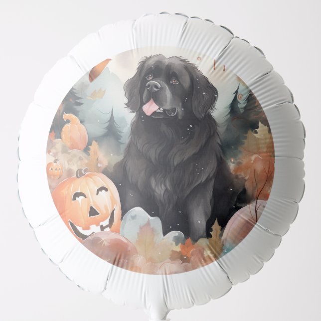 Halloween Newfoundland With Pumpkins Scary  Balloon (Front)