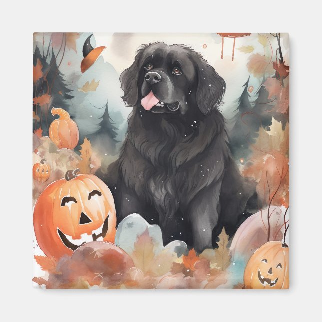 Halloween Newfoundland With Pumpkins Scary  Magnet (Front)