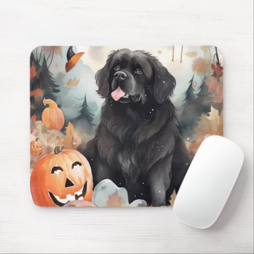 Halloween Newfoundland With Pumpkins Scary  Mouse Pad