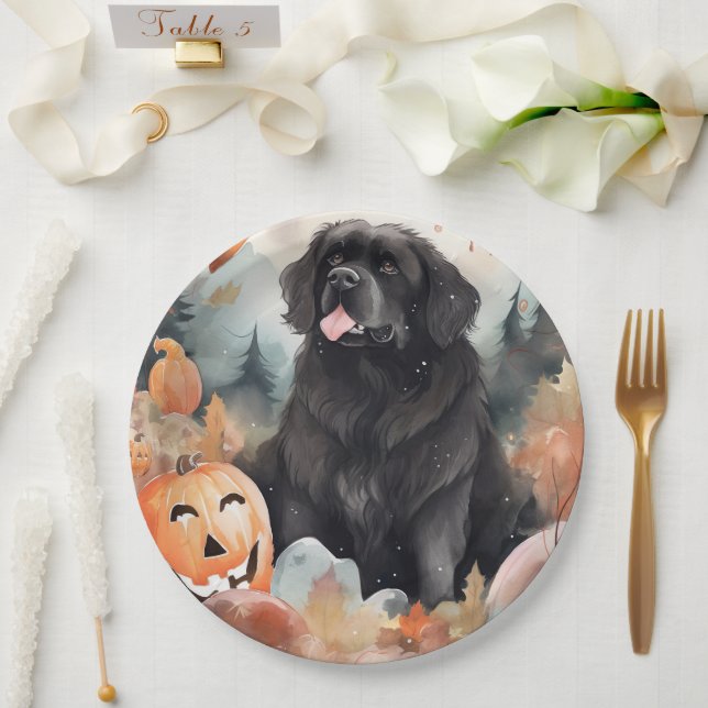 Halloween Newfoundland With Pumpkins Scary  Paper Plates (Wedding)