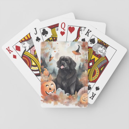 Halloween Newfoundland With Pumpkins Scary  Playing Cards