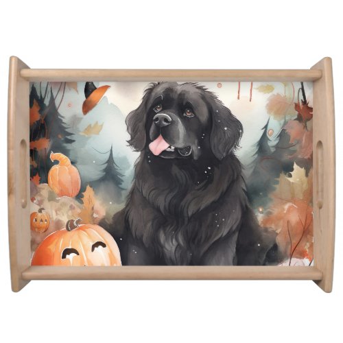 Halloween Newfoundland With Pumpkins Scary  Serving Tray