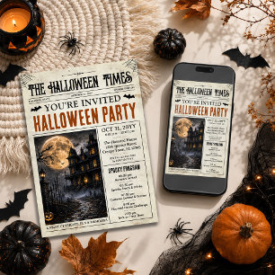 Halloween Newspaper Invitation with Program