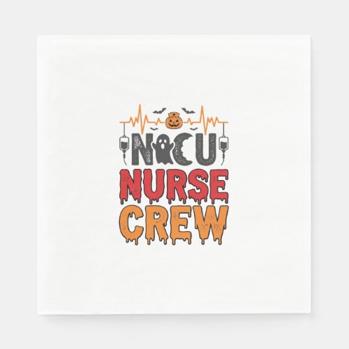 Halloween NICU Nurse Crew Vintage Typography Shirt Napkins