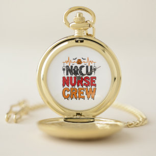 Halloween NICU Nurse Crew Vintage Typography Shirt Pocket Watch