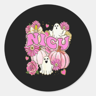 Halloween Nicu Nurse Pink Floral Pumpkin Ghost Icu Classic Round Sticker