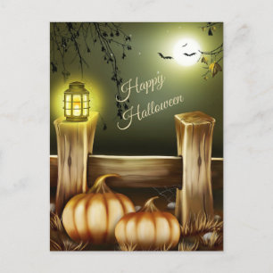 Halloween Night at Countryside - Pumpkins and Bats Holiday Postcard