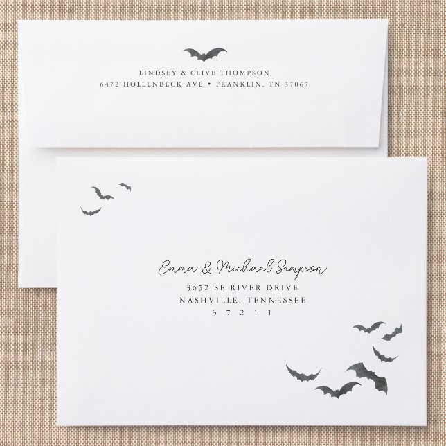 Halloween Night Bat Addressed Envelopes (Linen)