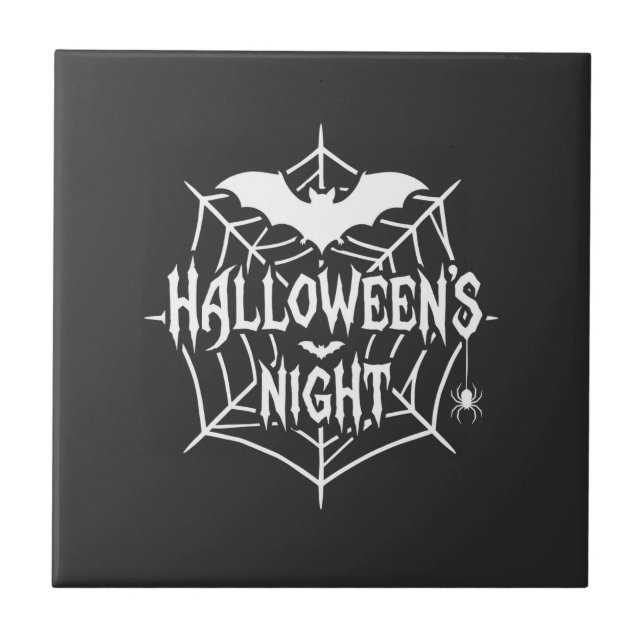 Halloween Night Bat Spider Web Vector Design_1 Ceramic Tile (Front)