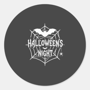 Halloween Night Bat Spider Web Vector Design_1 Classic Round Sticker