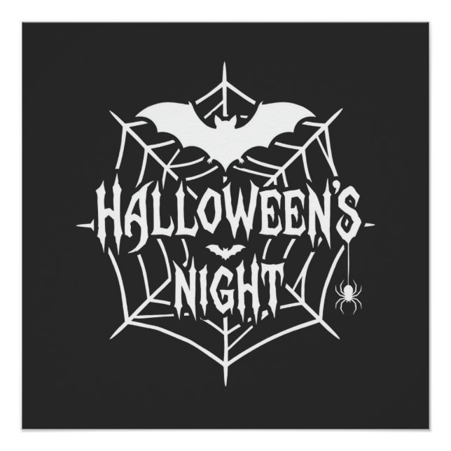 Halloween Night Bat Spider Web Vector Design_1 Poster (Front)