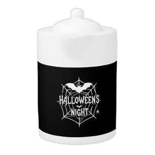 Halloween Night Bat Spider Web Vector Design_1 Teapot
