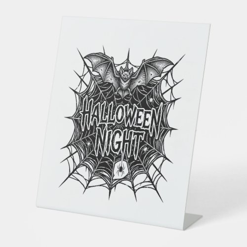Halloween Night Bat Spiderweb Vintage Shirt Design Pedestal Sign