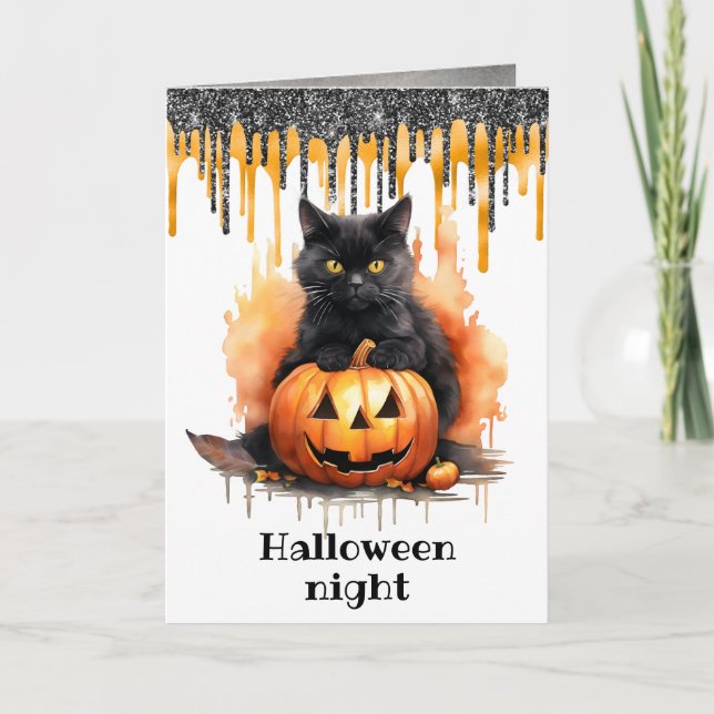 Halloween Night Black Cat Card (Front)