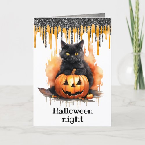 Halloween Night Black Cat Card