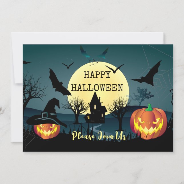 Halloween Night Celebration, Carnival Fantasy Moon Invitation (Front)