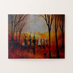Halloween Night Full Moon Ghosts And Witches Jigsaw Puzzle