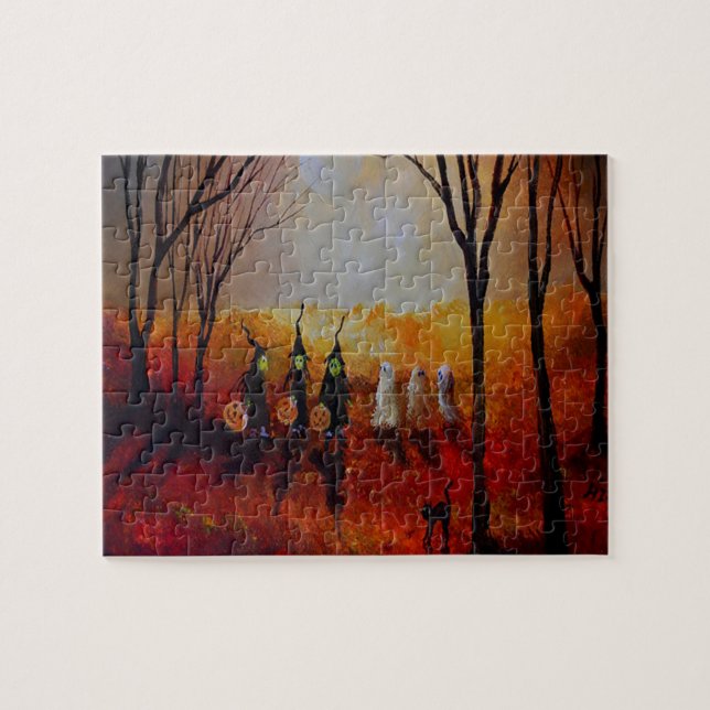 Halloween Night Full Moon Ghosts And Witches Jigsaw Puzzle (Horizontal)