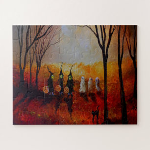 Halloween Night Full Moon Ghosts And Witches Jigsaw Puzzle