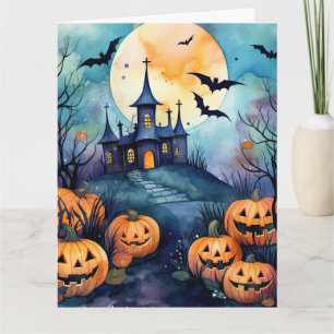 Halloween Night Full Moon Jack O’Lanterns Bats Card