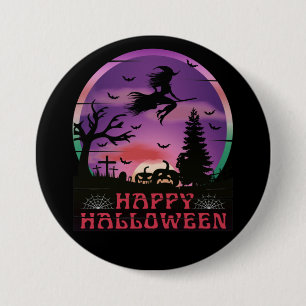 HALLOWEEN NIGHT GRAVEYARD WITCH BUTTON