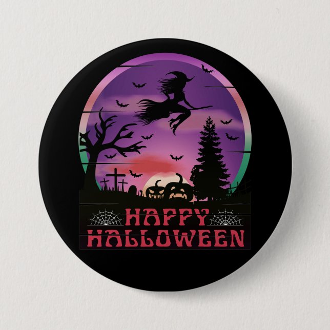 HALLOWEEN NIGHT GRAVEYARD WITCH BUTTON (Front)