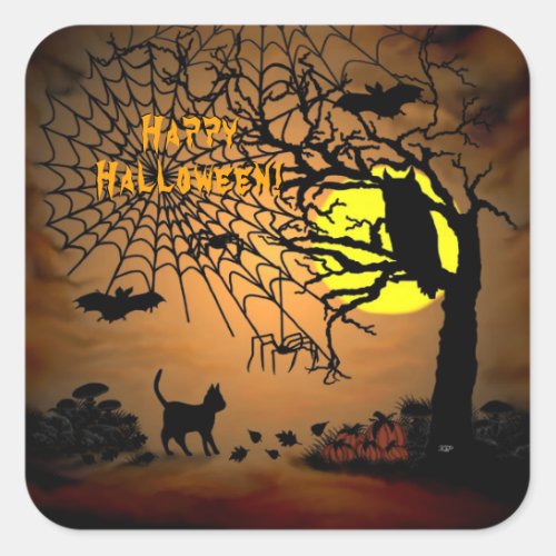 Halloween Night  Happy Halloween  Square Sticker