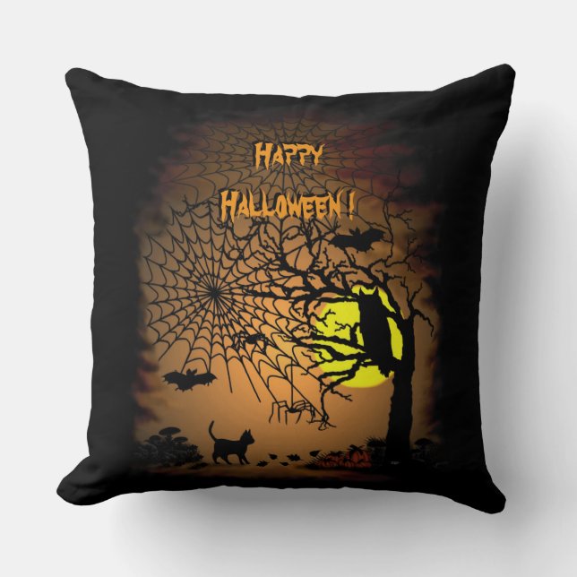 Halloween Night , Happy Halloween! Throw Pillow (Front)