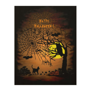 Halloween Night , Happy Halloween ! Wood Wall Art