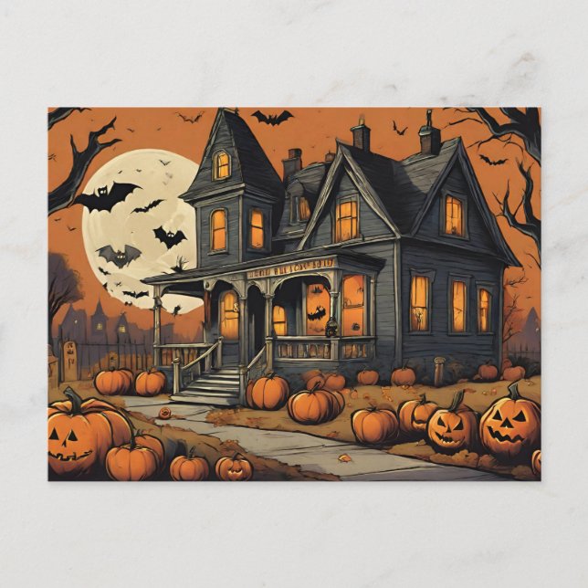 Halloween Night Haunted House of Horror  Holiday Postcard (Front)