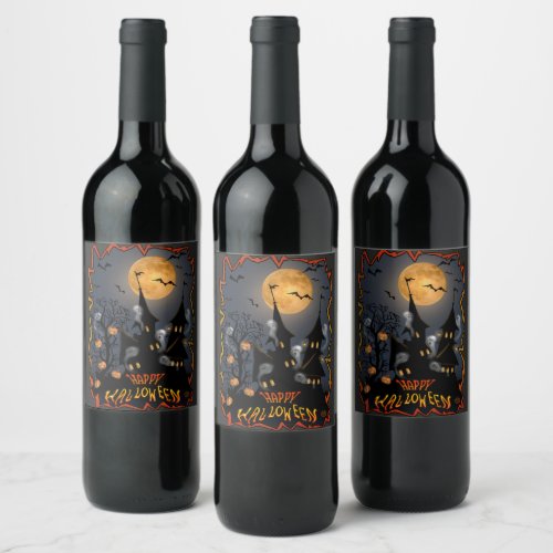 Halloween  Night Haunted Vampire Castle Wine Label