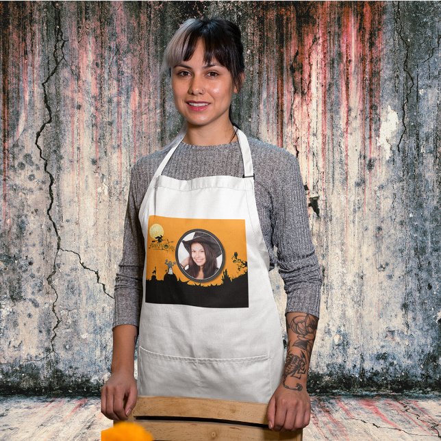 Halloween Night in Orange Glow Add Your Photo Adult Apron (Halloween Night in Orange Glow Add Your Photo Adult Apron)