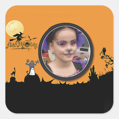 Halloween Night in Orange Glow Add Your Photo Square Sticker