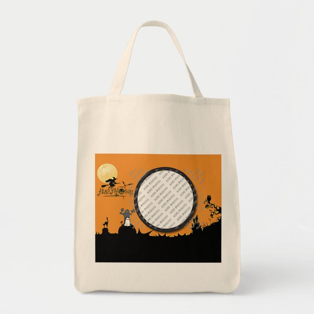 Halloween Night in Orange Glow Add Your Photo Tote Bag (Front)