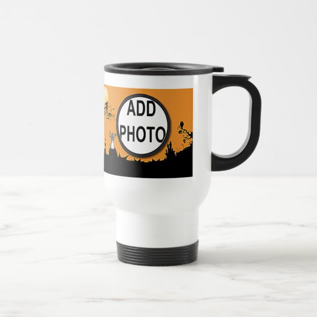 Halloween Night in Orange Glow Add Your Photo Travel Mug (Right)