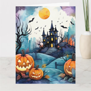Halloween Night Jack O’Lanterns Bats Moon Ghost Card