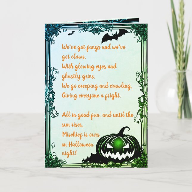 Halloween Night Mischief Rhyme Holiday Card (Front)