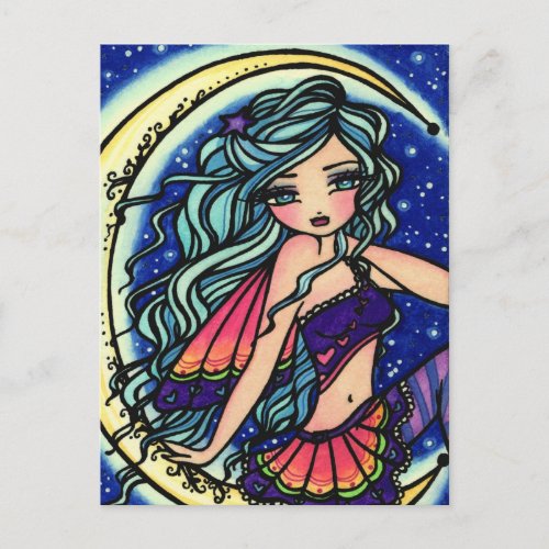 Halloween Night Moon Star Fairy Fantasy Art Girl Postcard