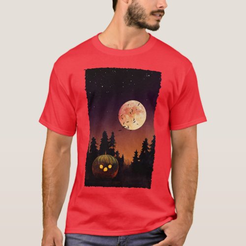 Halloween Night Of Moon And Pumpkin T_Shirt
