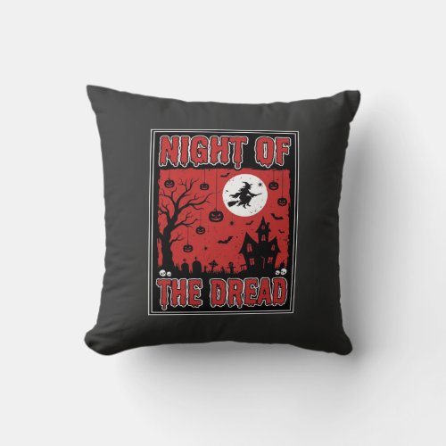 Halloween Night of the Dread Haunted House Throw Pillow