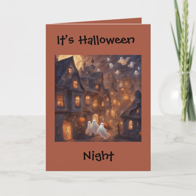 Halloween Night Poem when ghosts fly Greeting Card (Front)