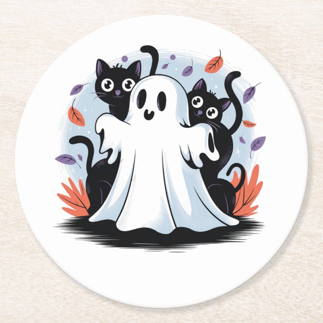 Halloween Night Prowl  Round Paper Coaster (Front)