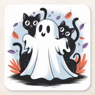 Halloween Night Prowl Square Paper Coaster