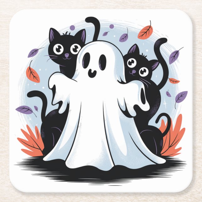 Halloween Night Prowl Square Paper Coaster (Front)