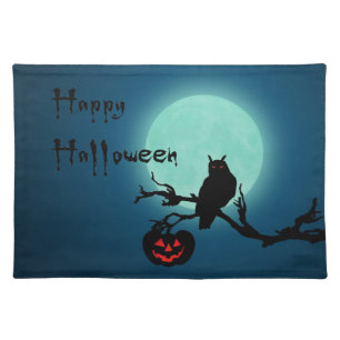 Halloween Night Pumpkin Owl Cloth Placemat