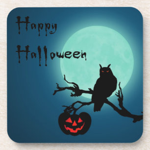 Halloween Night Pumpkin Owl Drink Coaster