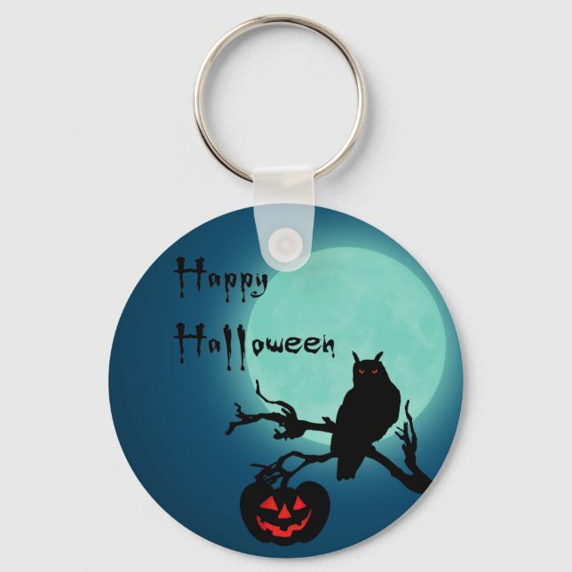 Halloween Night Pumpkin Owl Keychain (Front)